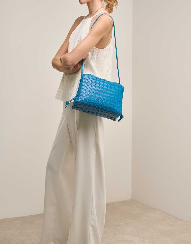 Bottega Veneta Loop Medium Lamb Blue on Model | Sell your designer bag