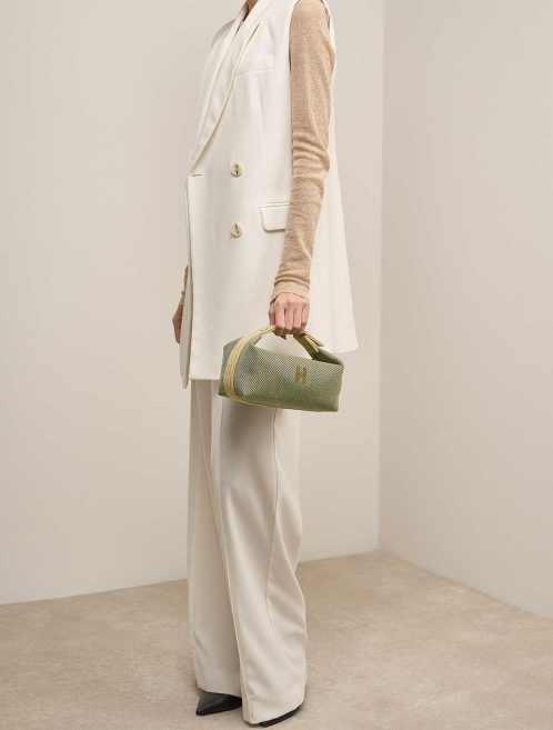 Hermès Bride-à-Brac Small Wool Canopee / Écru / Jaune Bourgeon on Model | Sell your designer bag