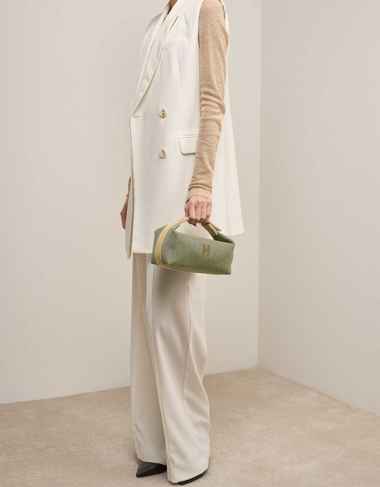 Hermès Bride-à-Brac Small Wool Canopee / Écru / Jaune Bourgeon on Model | Sell your designer bag