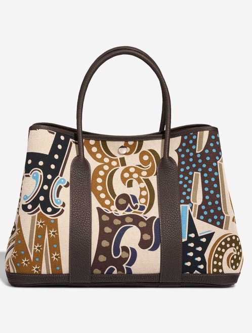 Hermès Garden Party 36 Electrique Clémence / Toile Caramel / Écru / Ébène / Beige Front | Sell your designer bag