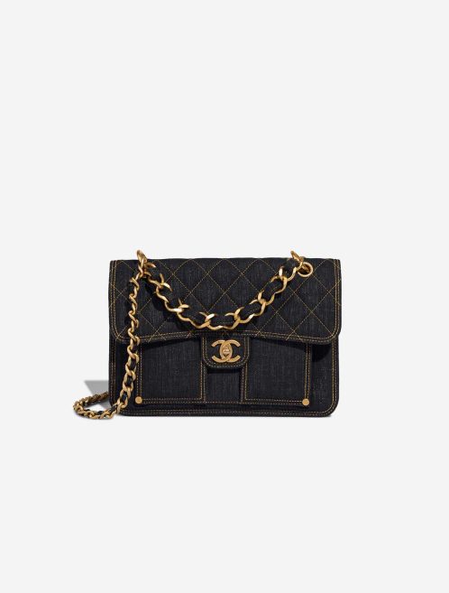 Chanel Timeless Single Flap Medium Denim Dark Blue Front | Sell your designer bag