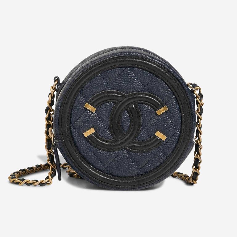 Chanel Filigree Round Clutch Caviar Dark Blue Front | Sell your designer bag