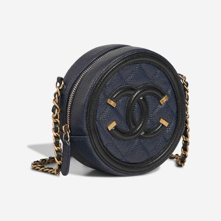 Chanel Filigree Round Clutch Caviar Dark Blue | Sell your designer bag