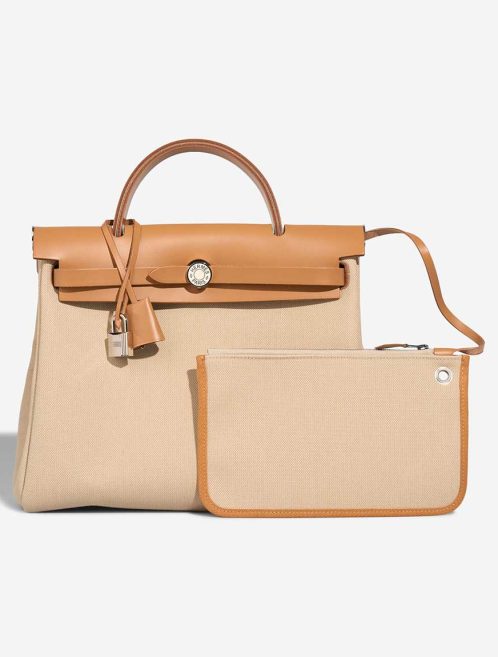 Hermès Herbag 31 Toile Militaire / Vache Hunter Béton / Sable Naturel / Nata Front | Sell your designer bag
