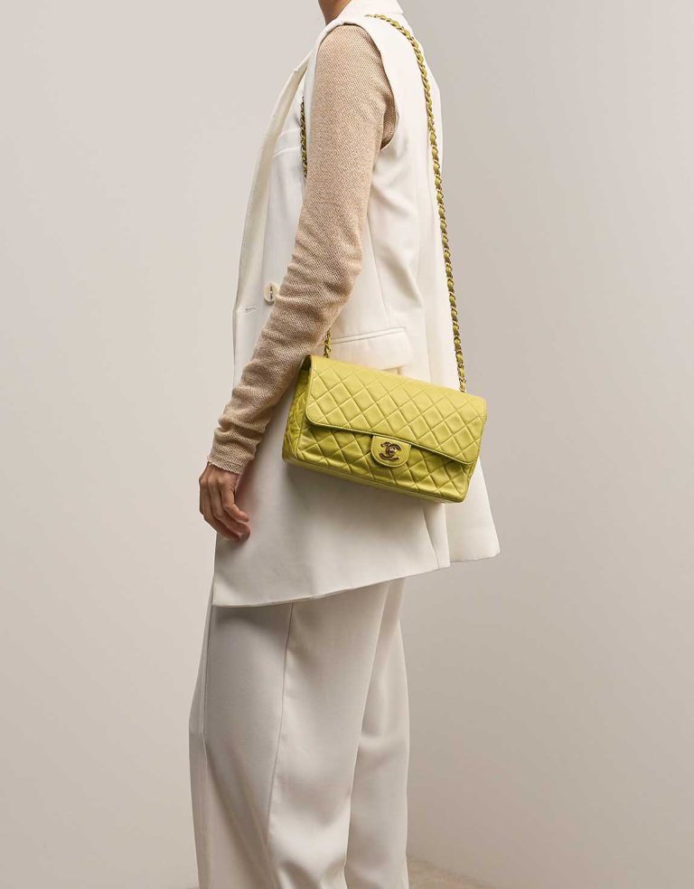 Chanel Timeless Medium Lamb Yellow on Model | Sell your designer bag