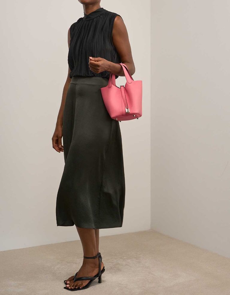 Hermès Picotin 18 Taurillon Clémence Rose Azalée on Model | Sell your designer bag