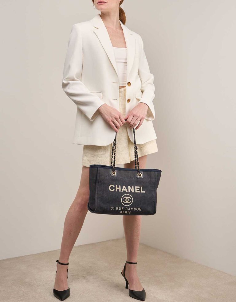 Chanel Deauville Small Denim Dark Blue on Model | Sell your designer bag