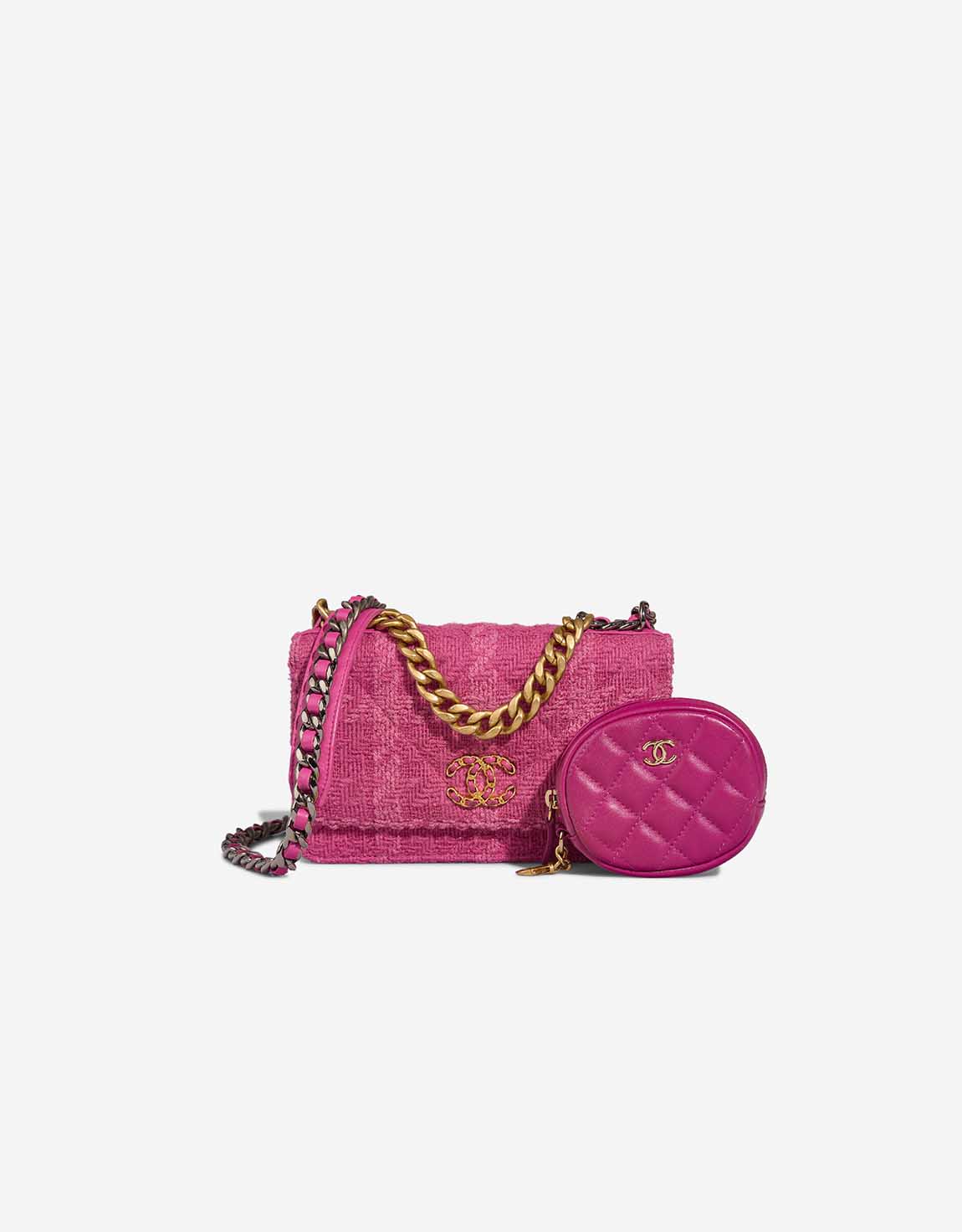 Chanel 19 Wallet On Chain Tweed / Lammleder Rosa
