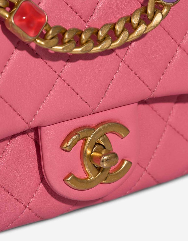 Chanel Timeless Mini Square Pearl Samba Lamb Pink Closing System | Sell your designer bag