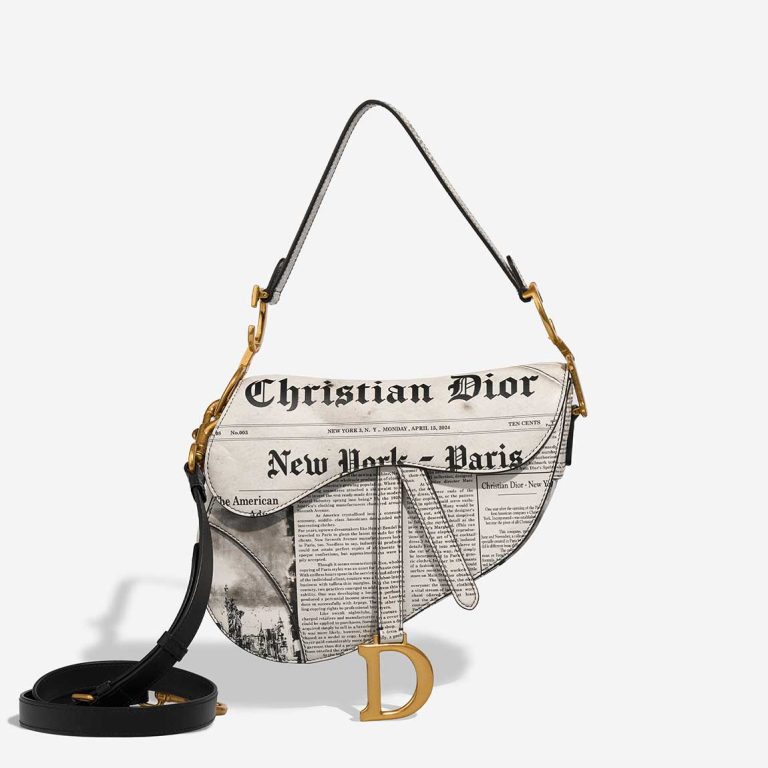 Dior Saddle Newspaper Medium Calf Black / White Front | Sell your designer bag