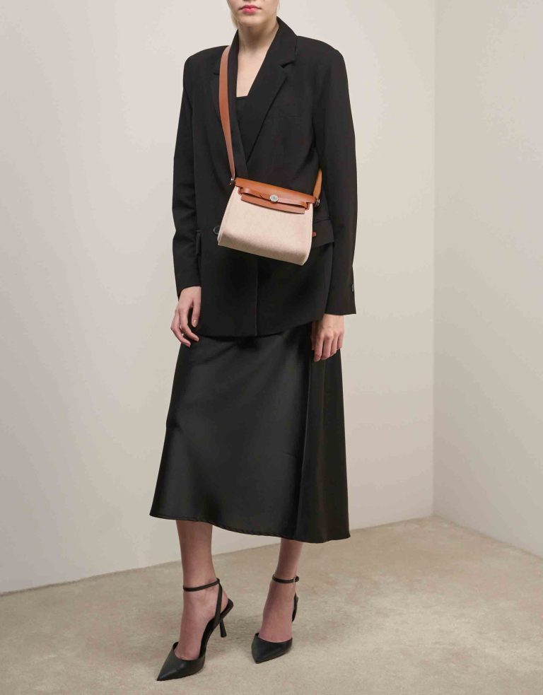 Hermès Herbag Mini Vache Hunter / Toile Naturel / Écru on Model | Sell your designer bag