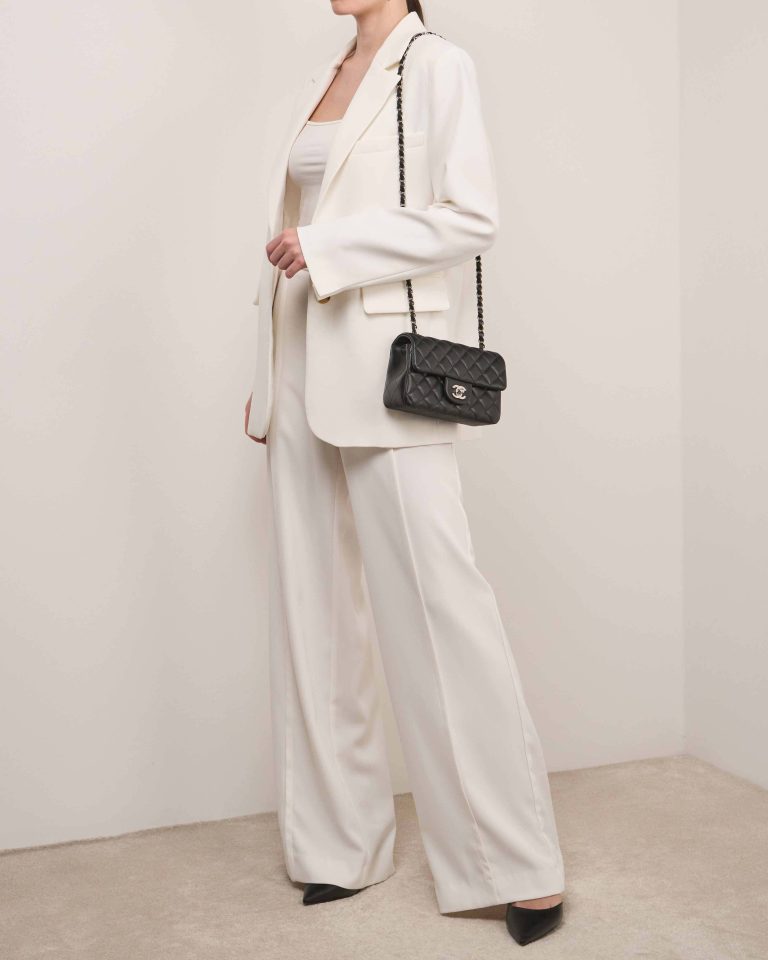 Chanel Timeless Mini Rectangular Lamb Black on Model | Sell your designer bag