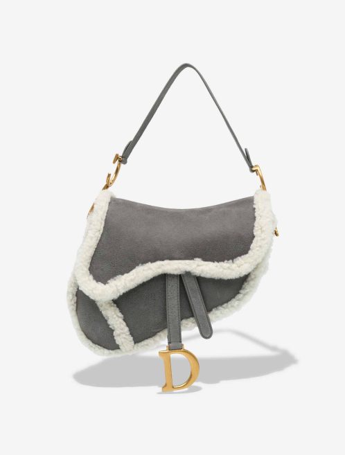 Dior Saddle Medium Calf / Shearling Grey / White Front | Sell your designer bag