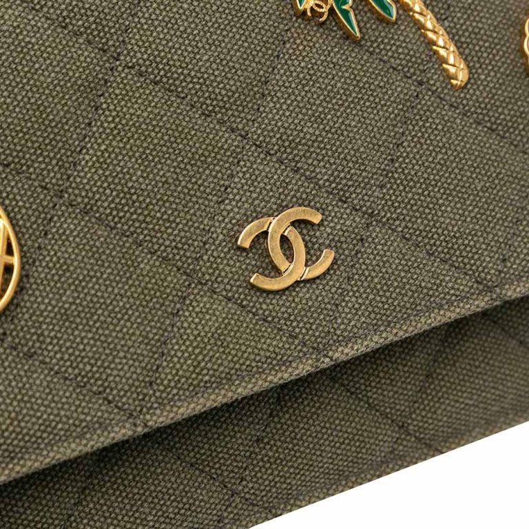 Chanel Wallet On Chain Coco Cuba Canvas Green Closing System | Sell your designer bag