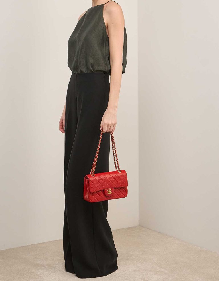 Chanel Timeless Small Lamb Red on Model | Sell your designer bag