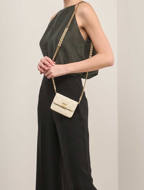 Chanel Wallet On Chain Caviar White on Model | Sell your designer bag