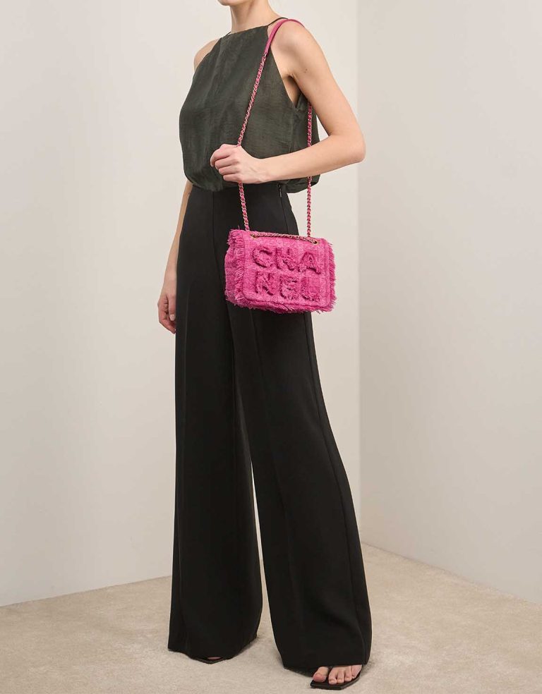 Chanel Flap Bag Small Wool Pink on Model | Sell your designer bag