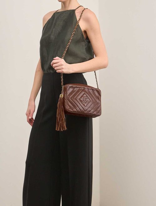 Chanel Camera Bag Caviar Brown on Model | Sell your designer bag