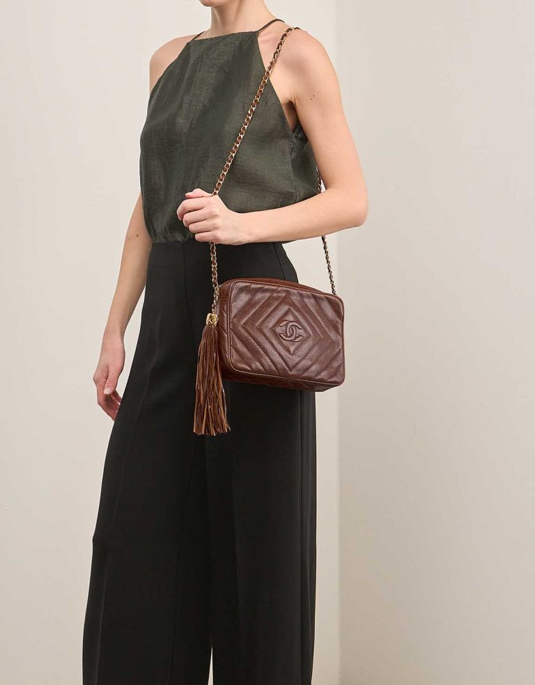 Chanel Camera Bag Caviar Brown on Model | Sell your designer bag