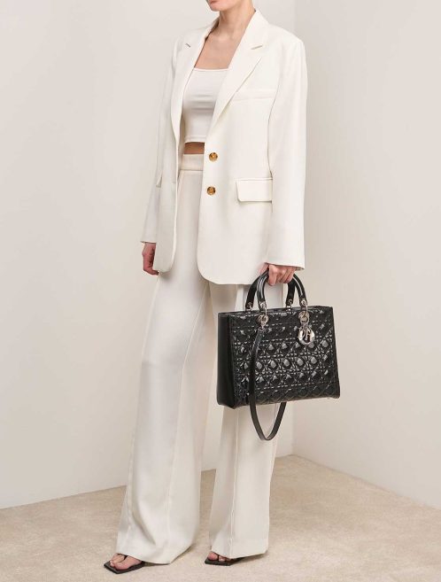 Dior Lady Large Patent Black on Model | Sell your designer bag
