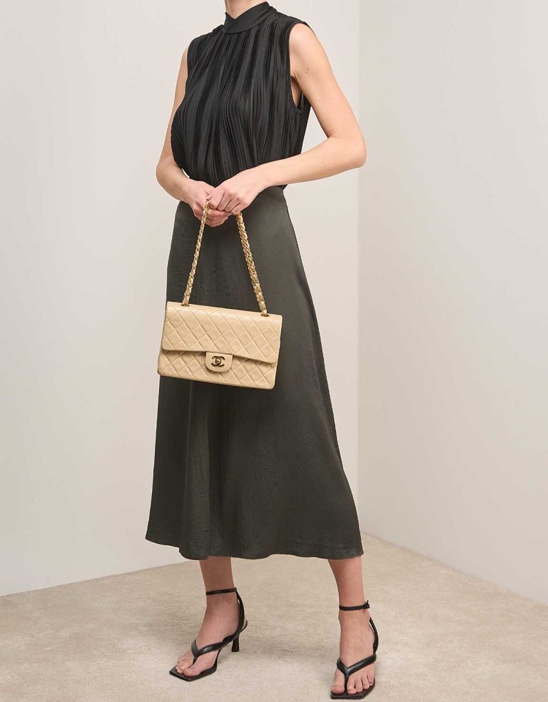 Chanel Timeless Medium Lamb Beige on Model | Sell your designer bag