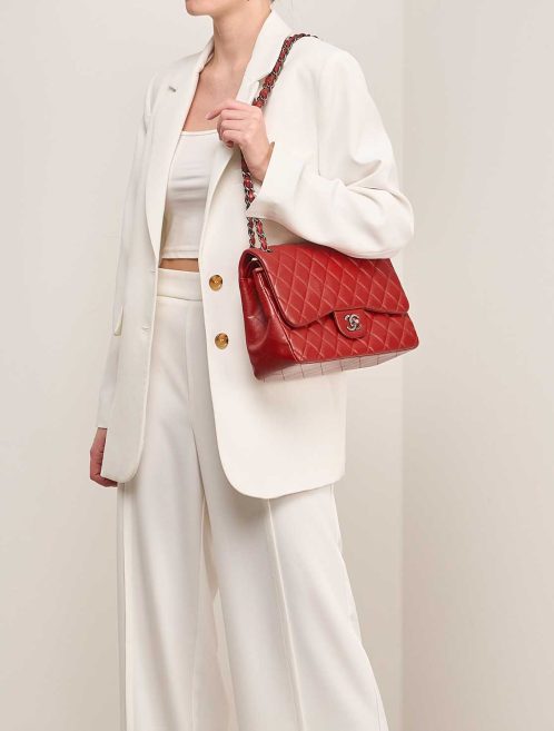 Chanel Timeless Jumbo Lamb Red on Model | Sell your designer bag
