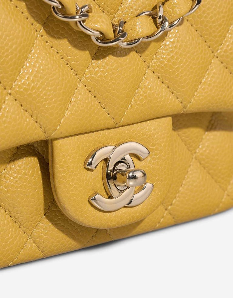 Chanel Timeless Mini Square Caviar Yellow Closing System | Sell your designer bag