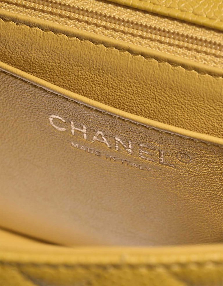 Chanel Timeless Mini Square Caviar Yellow Logo | Sell your designer bag