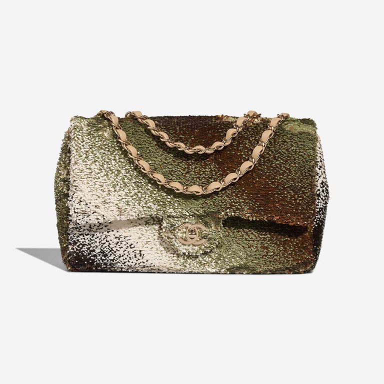Chanel Timeless Medium Sequins Beige / Green / Gold Front | Sell your designer bag