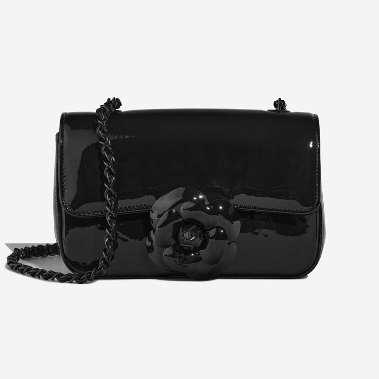 Chanel Camellia Flap Bag Small Patent Black Front | Sell your designer bag