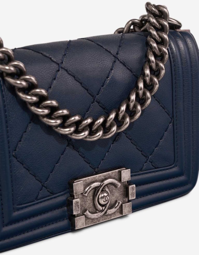 Chanel Boy Small Lamb Dark Blue Closing System | Sell your designer bag