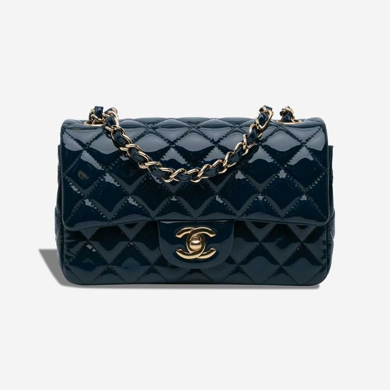 Chanel Timeless Mini Rectangular Patent Dark Blue Front | Sell your designer bag