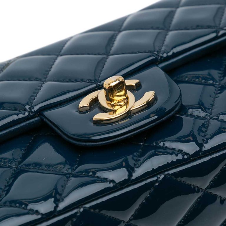 Chanel Timeless Mini Rectangular Patent Dark Blue Closing System | Sell your designer bag