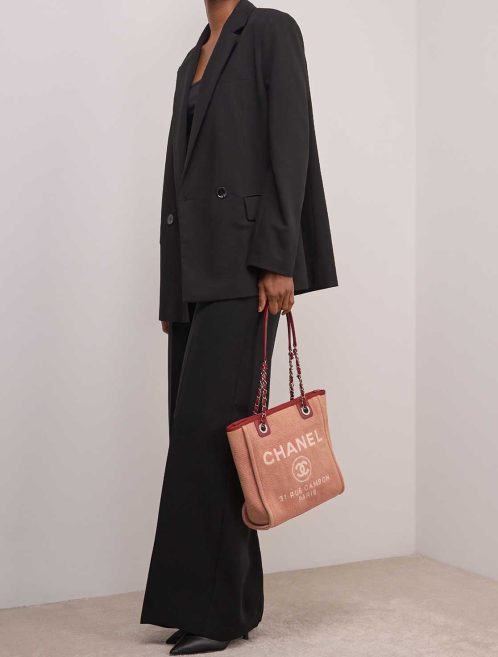 Chanel Deauville Small Canvas Pink / Red on Model | Sell your designer bag