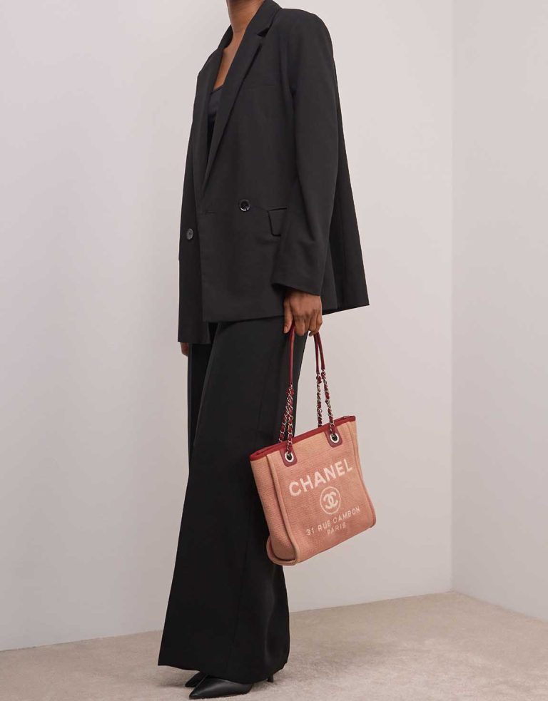 Chanel Deauville Small Canvas Pink / Red on Model | Sell your designer bag