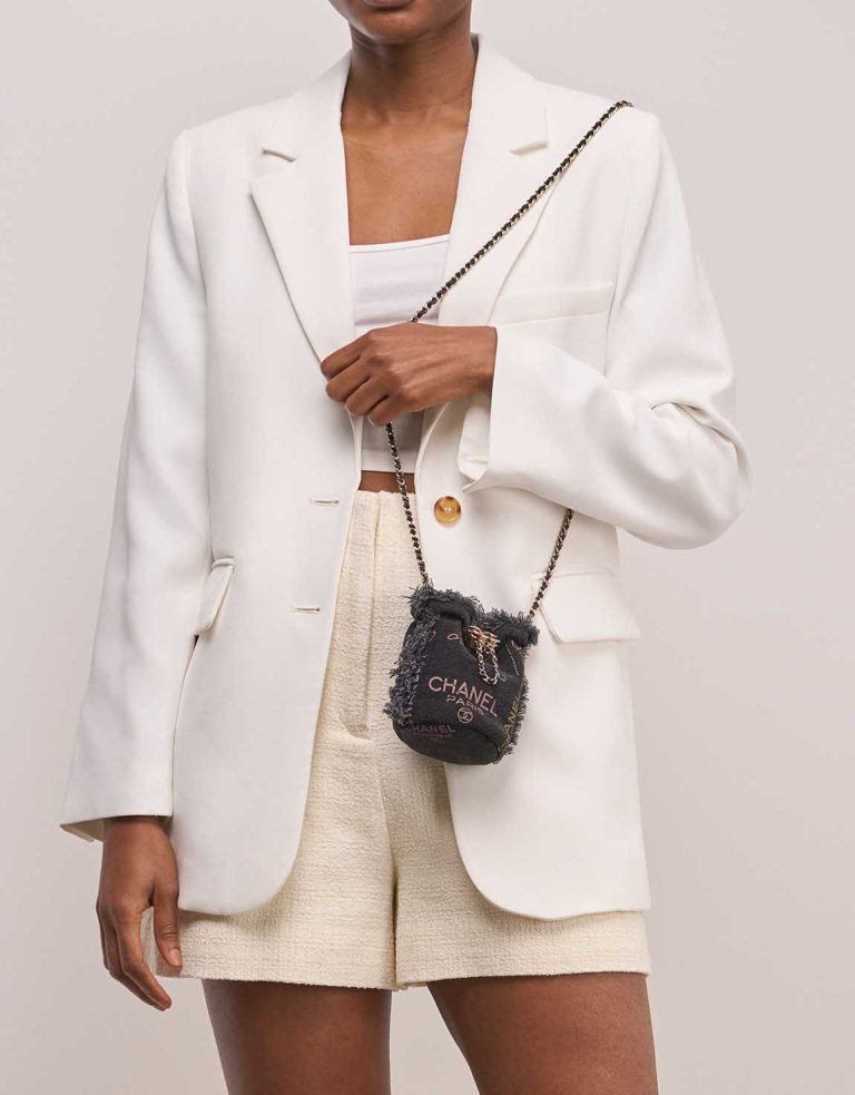 Chanel Bucket Bag Mini Denim Grey Front | Sell your designer bag