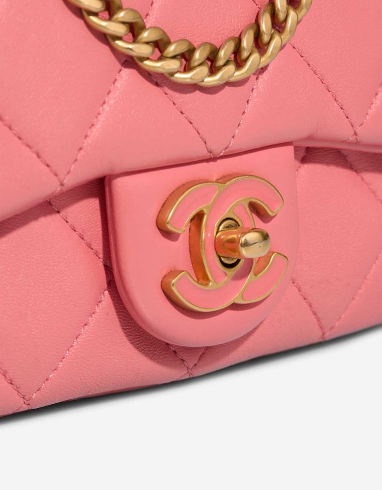 Chanel Timeless Mini Square Lamb Pink Closing System | Sell your designer bag