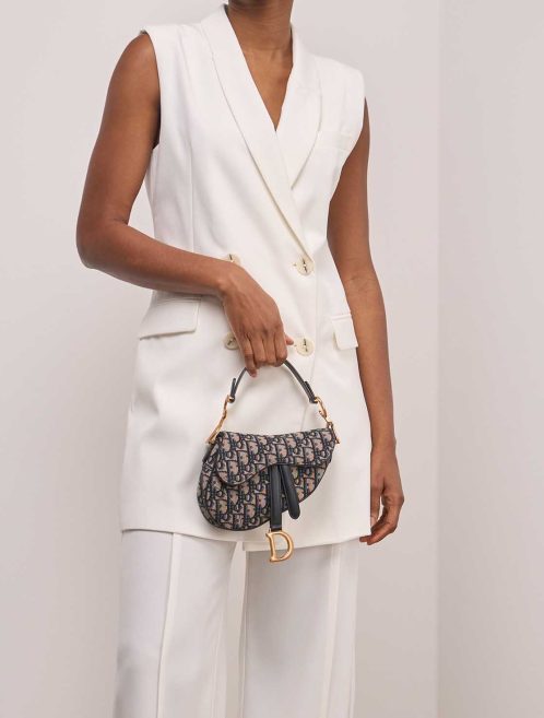 Dior Saddle Mini Oblique Jacquard Blue on Model | Sell your designer bag