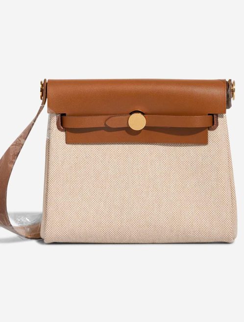 Hermès Herbag Mini Vache Hunter / Toile H Beige / Fauve / Écru Front | Sell your designer bag