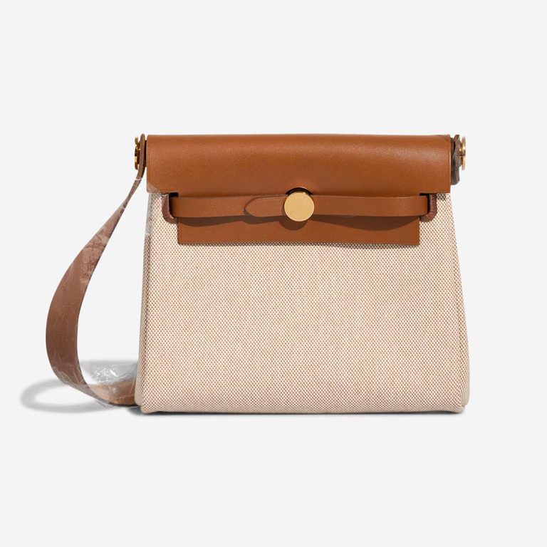 Hermès Herbag Mini Vache Hunter / Toile H Beige / Fauve / Écru Front | Sell your designer bag