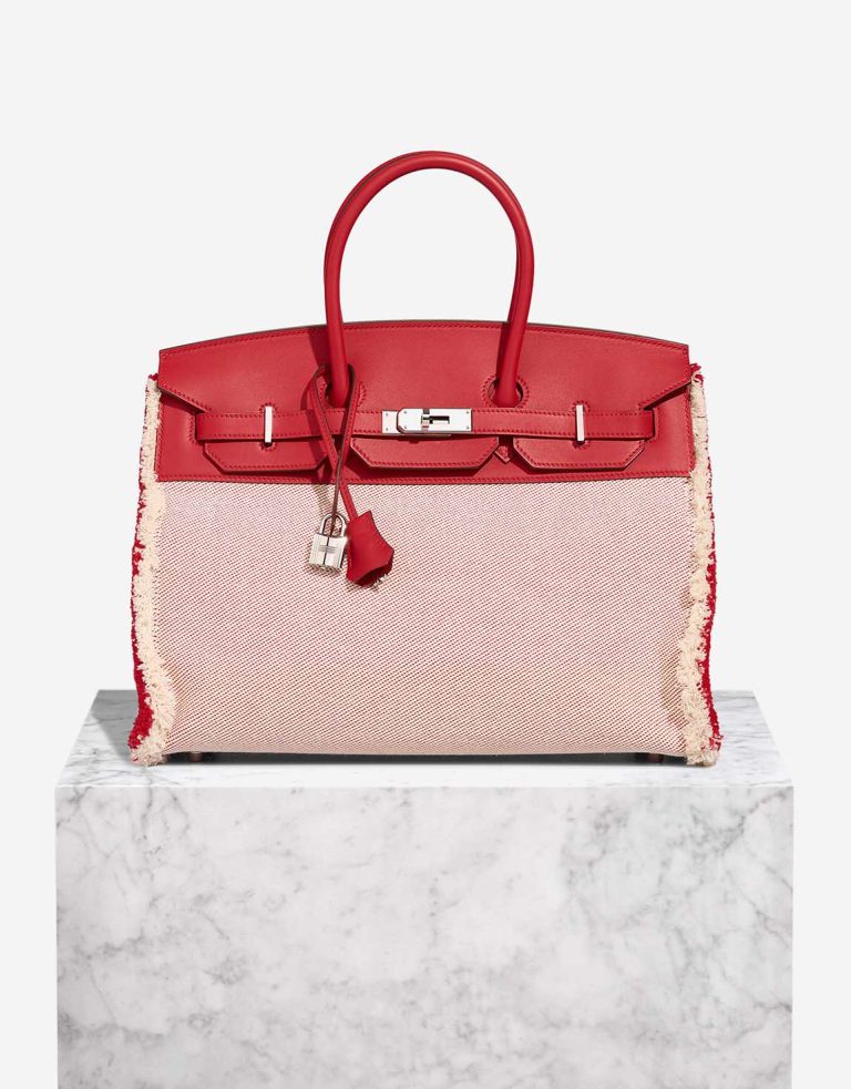 Hermès Birkin 35 Fray Swift / Toile H Rouge de Coeur / Écru Front | Sell your designer bag