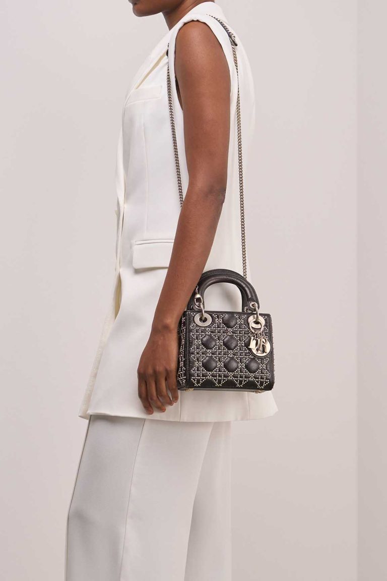 Dior Lady Mini Calf / Studs Black Front | Sell your designer bag