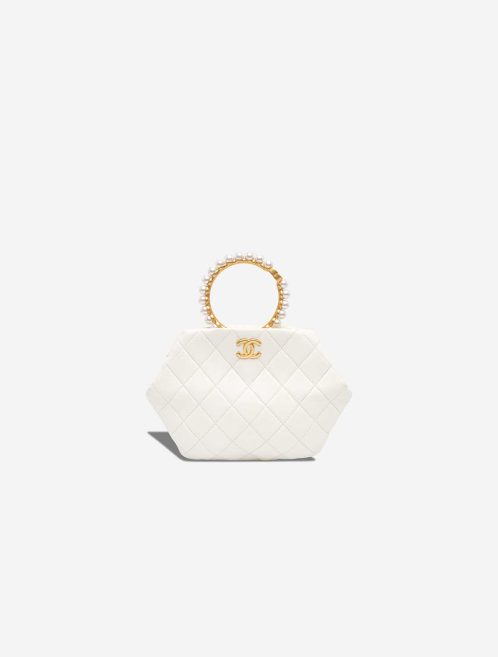 Chanel Pearl Crown Handle Clutch Lamb White Front | Sell your designer bag