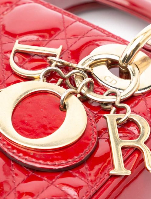 Dior Lady Mini Patent Red Closing System | Sell your designer bag