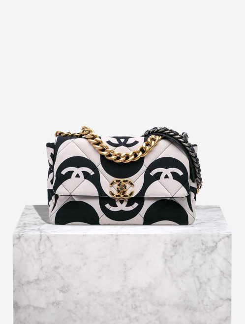 Chanel 19 Large Flap Bag Fabric White / Black Front | Sell your designer bag