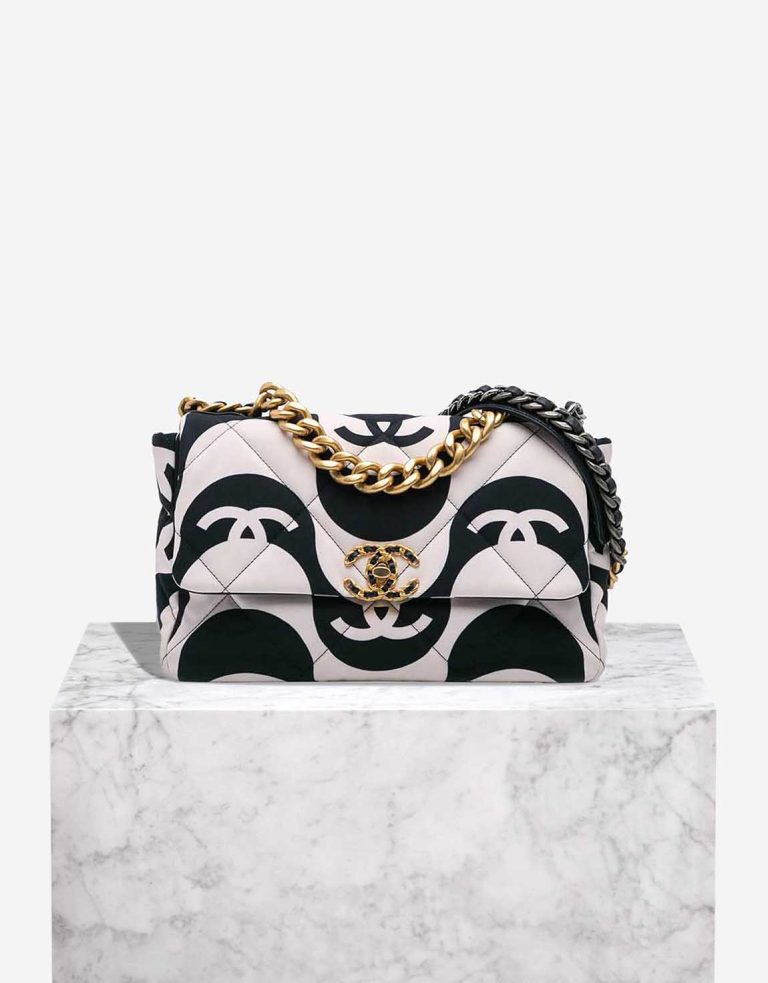 Chanel 19 Large Flap Bag Fabric White / Black Front | Sell your designer bag