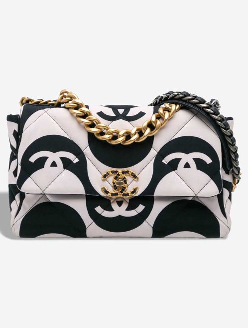 Chanel 19 Large Flap Bag Fabric White / Black Front | Sell your designer bag