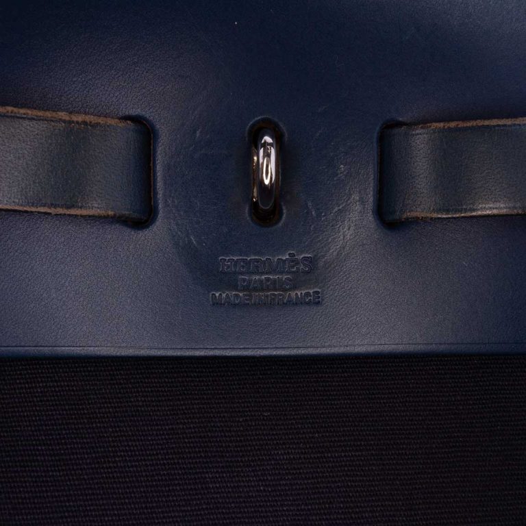 Hermès Herbag 39 Toile / Vache Hunter Blue Marine / Bleu Indigo Logo | Sell your designer bag