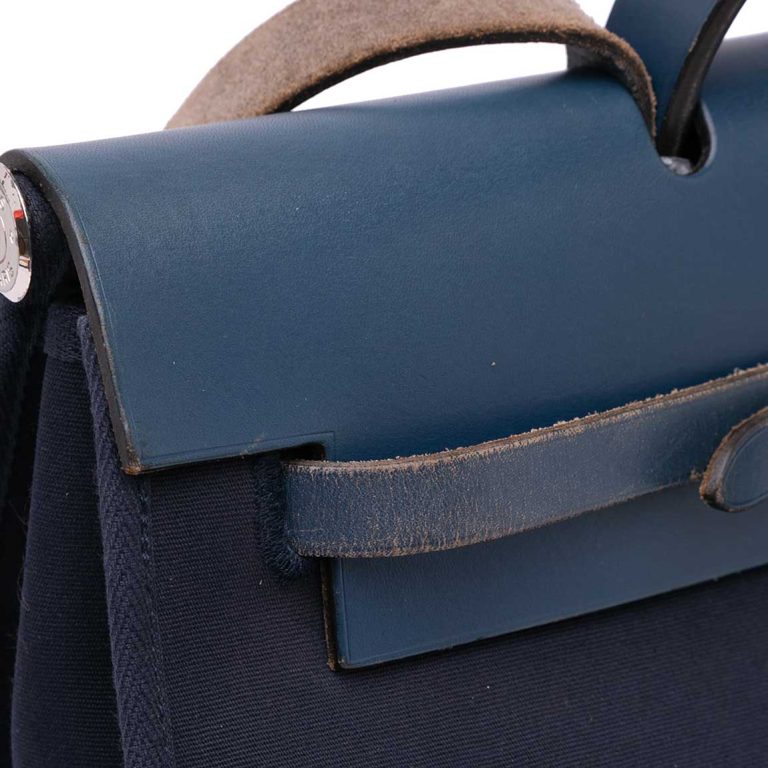 Hermès Herbag 39 Toile / Vache Hunter Blue Marine / Bleu Indigo Signs of wear | Sell your designer bag