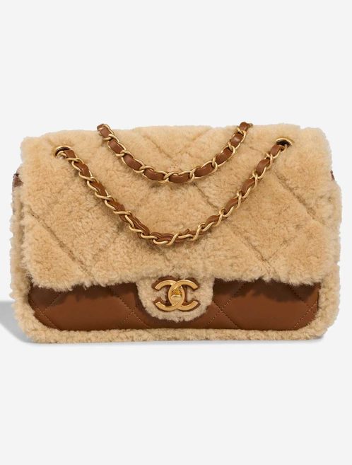 Chanel Timeless Handle Medium Lamb / Shearling Cognac / Beige Front | Sell your designer bag